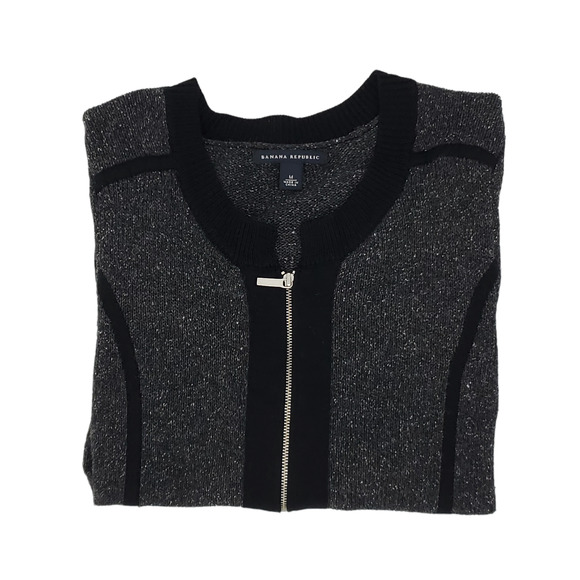 Banana Republic Sweaters - Banana Republic Silk/Wool Gray and Black Full Zip Cardigan - M